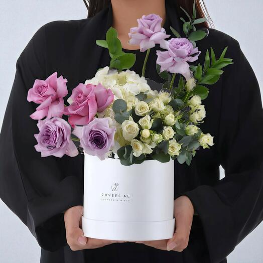 Белый цветочный бокс Лавандовые мечты