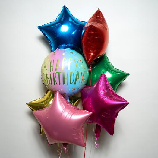 Набор из 6 фольгированных шаров‑звёзд пастельной тематики «С Днём Рождения» 7404