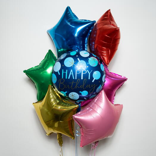 Tema azul premium Feliz Cumpleaños Set de globos 6 estrellas 7417