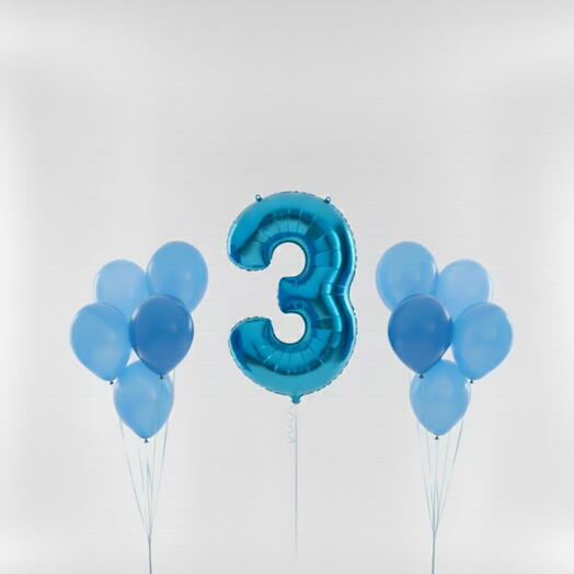 Happy Birthday Blue Number Three Balloon Set – 40 Inch