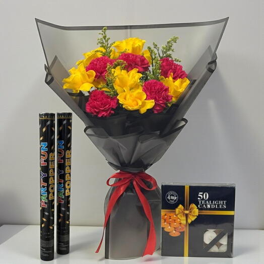 Diwali Love   Lights Combo – Red Roses, Pink Carnations   50 Candles | Dubai