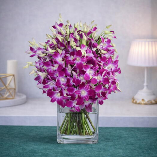 Королевская аметистовая орхидея – ваза с 15 пурпурными орхидеями