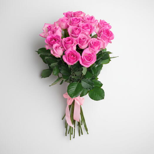 Romantic 19 Pink Rose Flower Bouquet | Hand-Wrapped with Pink Ribbon – UAE