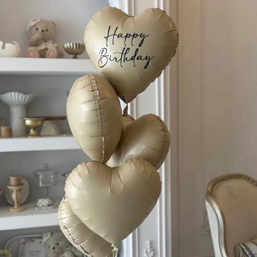 HELIUM BALLOONS BEIGE HEARTS WITH TEXT 5 PCS