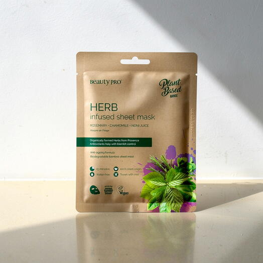 Beauty Pro قناع ورقي مشبع بالأعشاب - إكليل الجبل، البابونج، عصير النوني. قائم على النباتات   نباتي