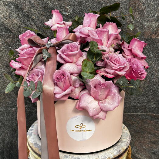 Purple Rose in Pink Hatbox Large