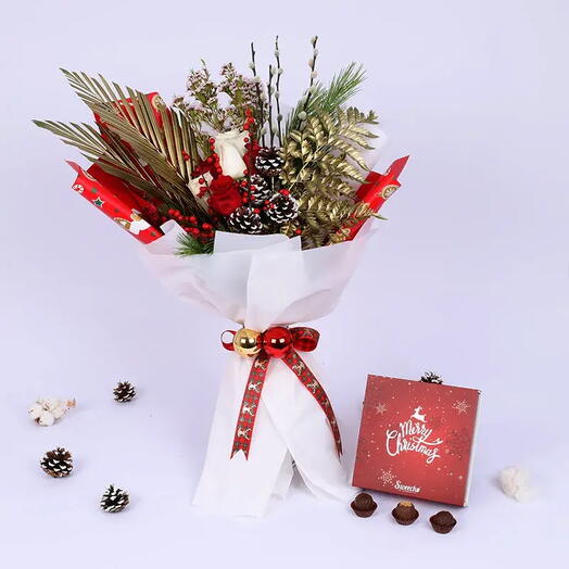 Felices Fiestas Ramo de Flores y Chocolates
