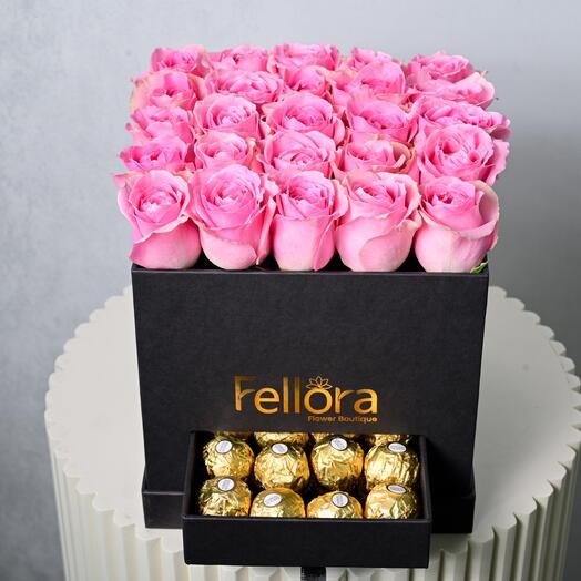 25 Premium Pink Roses with 20 Ferrero Rocher Chocolates - 1700