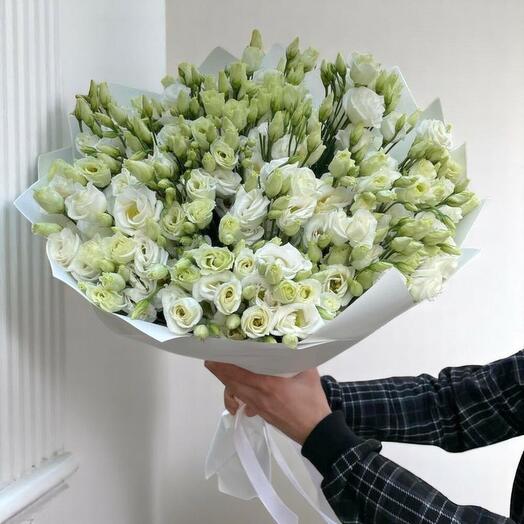 Букет Небесные звезды из 50 белых эустом – элегантная композиция из белых лизиантусов в упаковке