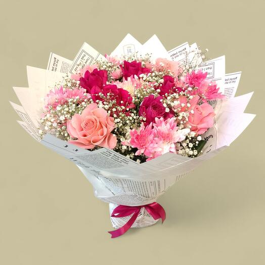 Pink   Dark pink Newsprint Bouquet