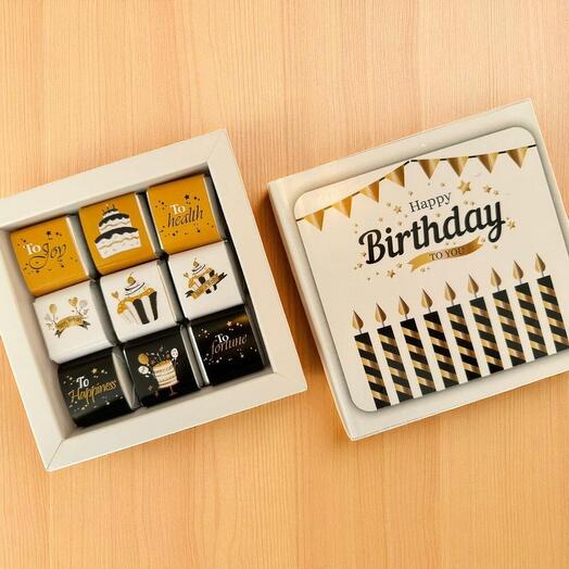 Happy Birthday Chocolate Gift Box – 9 Premium Belgian Chocolates with Birthday Wishes