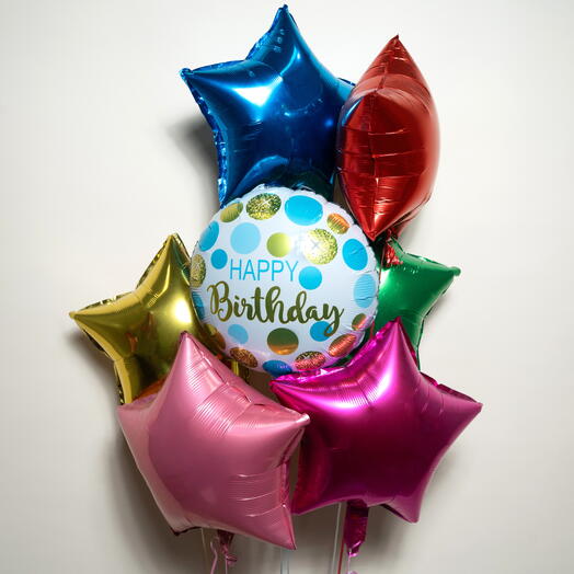 Тема в горошек С Днём Рождения Набор из 6 фольгированных шаров-звёзд 7406