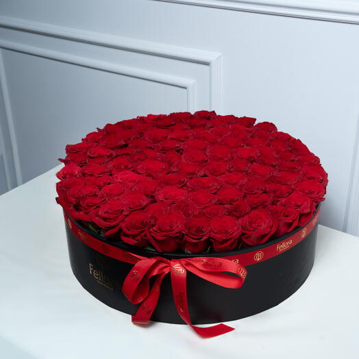 101 Premium Red Roses in a Black Round Box  7467