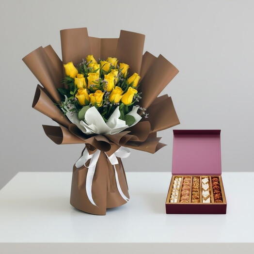 Diwali Health   Prosperity Gift Set – 15 Yellow Roses   Dry Fruits | Dubai