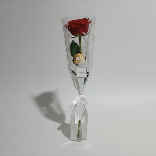 Single Red Rose with Ferrero Rocher Chocolate | Classic Romantic Gift Idea