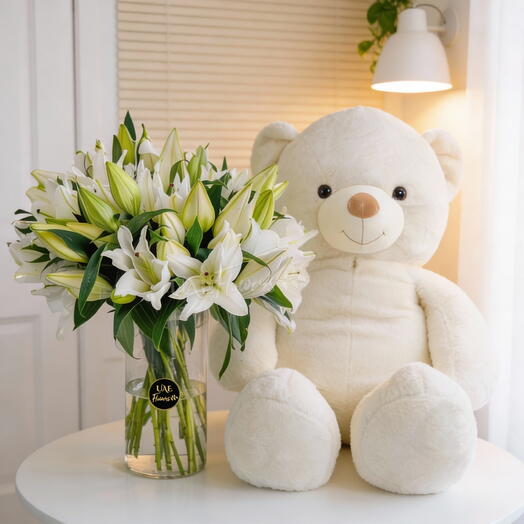 Белые лилии   Набор с мишкой