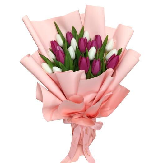 Dark Pink White Tulip Bouquet