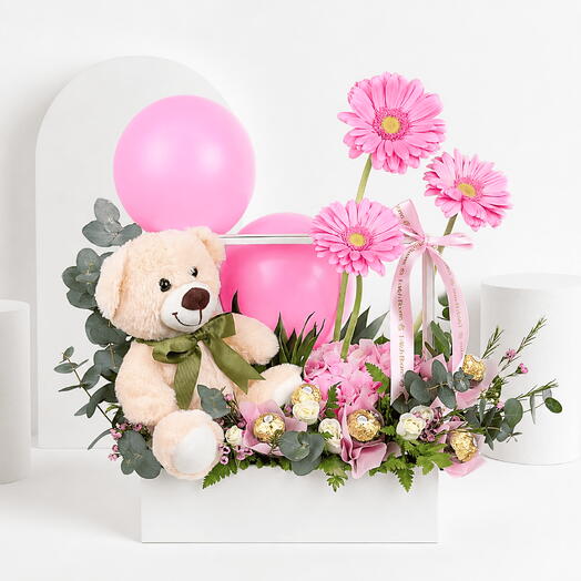 Pink Joy Floral Teddy Tray