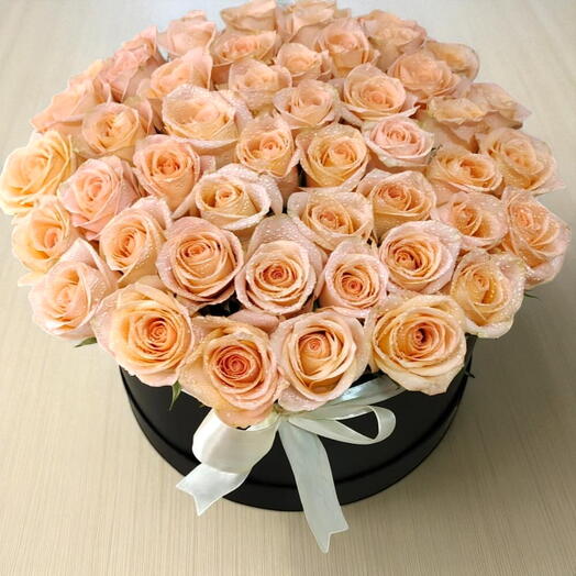 Wonderful in Peach:40 Stems Of Peach Roses In A Round Box