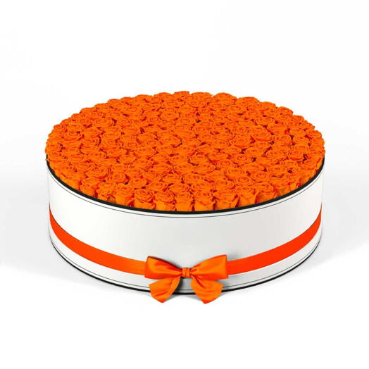 Круг любви — 101 оранжевая роза в круглой коробке, специальное предложение к Оранжевой пятнице