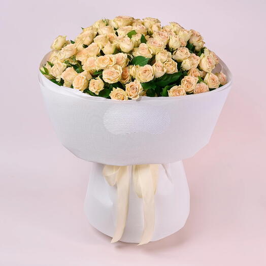 Dreamweaver – 69 cream roses in white wrap | luxury cream bouquet | birthday gift | anniversary flowers |