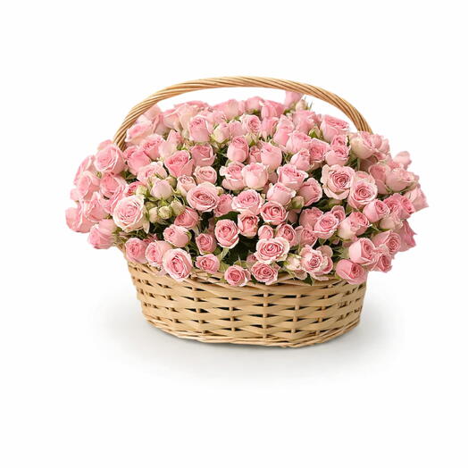 Panier de mini-roses roses