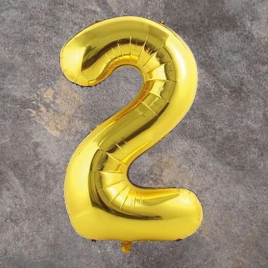 Золотой фольгированный шар цифра 2