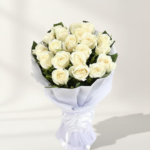 18 Pure White Roses Sympathy