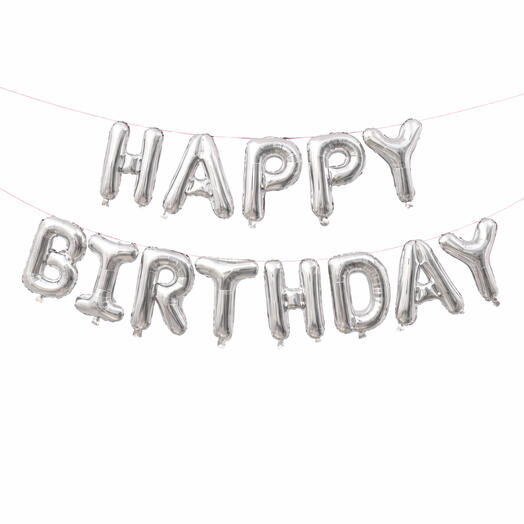 Блестящий серебряный баннер из шаров для дня рождения