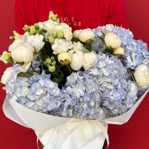 Peonies Cloud: Bouquet of Hydrangea, Peonies, Eustoma and Eucalyptus