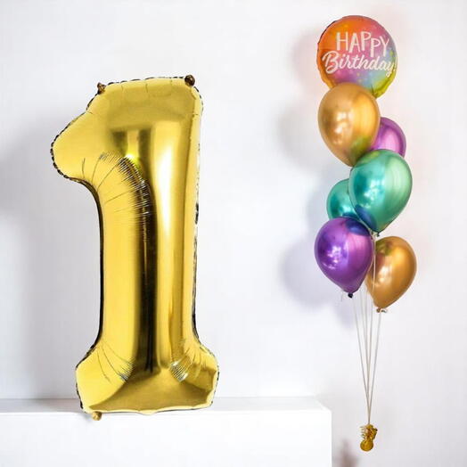 Gold Number Balloon with Metallic Birthday Balloon Bouquet – 40 Foil Number + Happy Birthday Foil   6 Latex Balloons