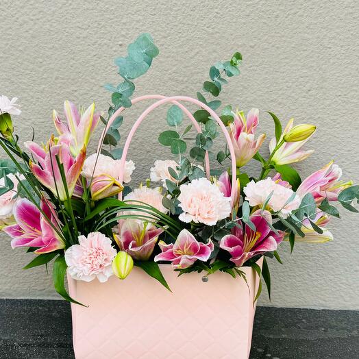 Lilies   Carnation in a bag;