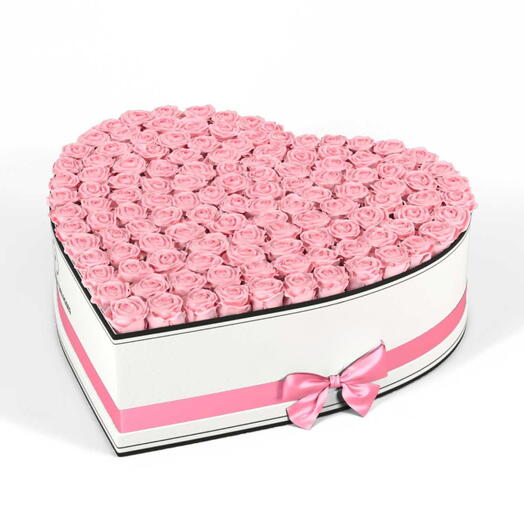 Take my Heart- 101 pink rose in heart box