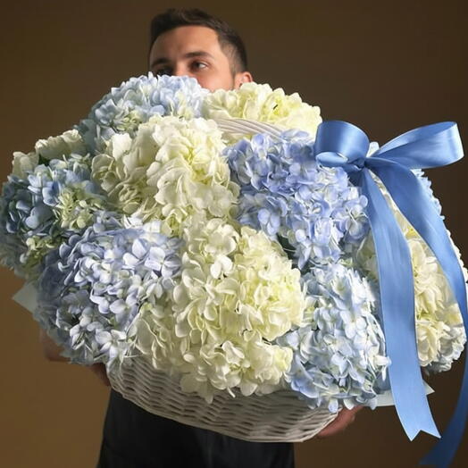 15 Blue N White Hydrangea Basket