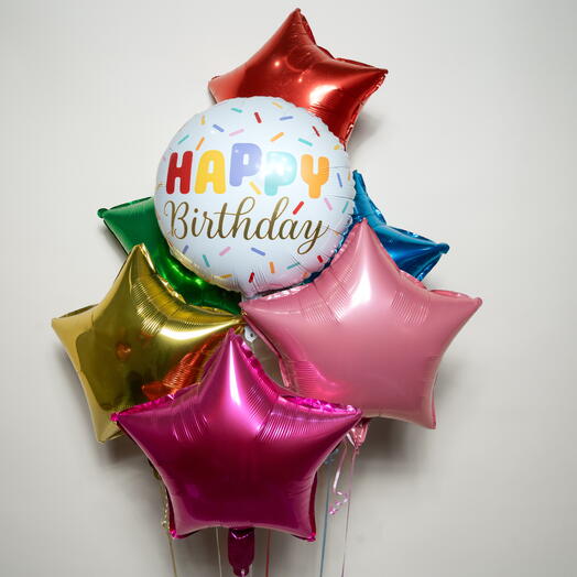 Набор фольгированных шаров Happy Birthday Sprinkle – 6 звёздных шаров 7399