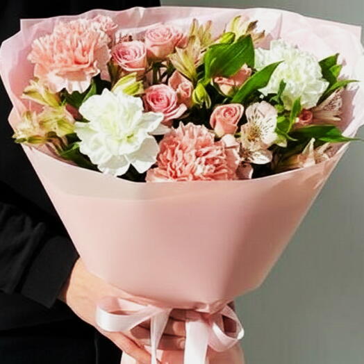 Soft Blush Carnation Baby Rose Bouquet