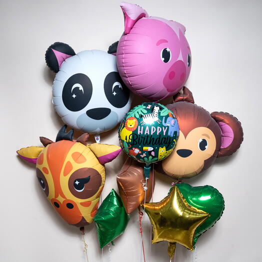 Набор фольгированных шаров «Panda Friends», джунглевая тематика, «С Днём Рождения» 7480