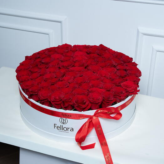 101 Premium Red Roses in a White Round Box  7465
