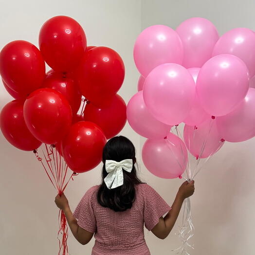 Bouquet de 24 ballons à hélium: rouges   roses - 12 ballons à hélium rouges - 12 ballons à hélium roses