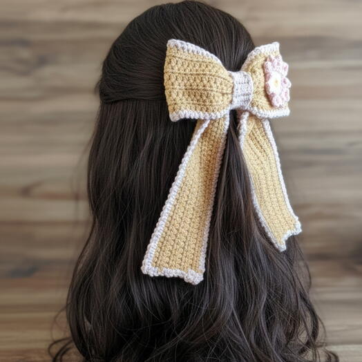 Handmade Crochet Floral  Bow