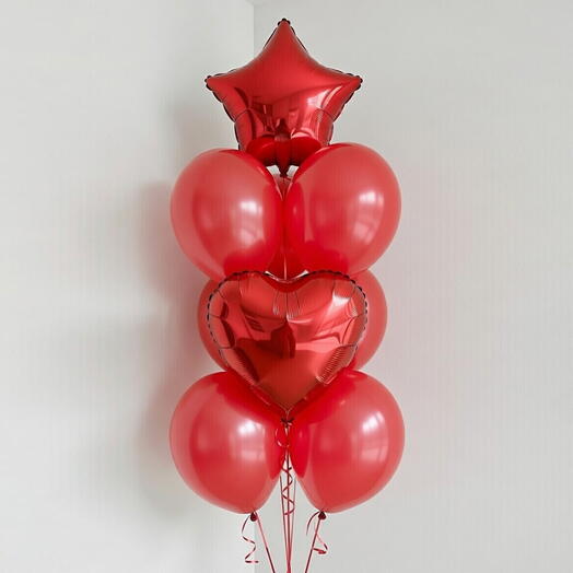 Букет воздушных шаров «Рубиново-красные звезды и сердца»