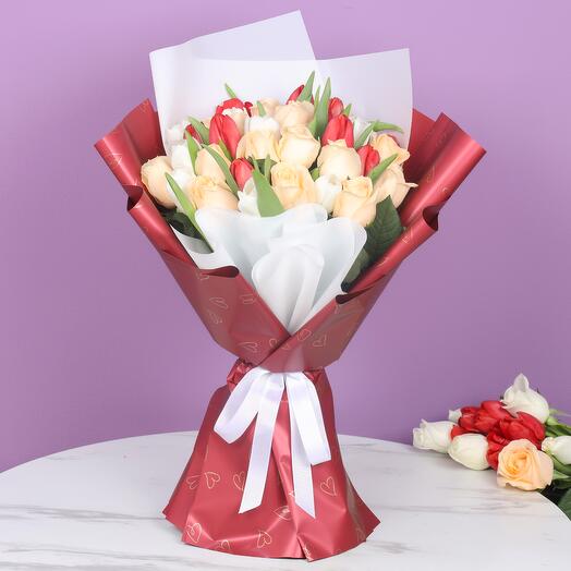Dancing Lady 35 Roses and Tulips Bouquet