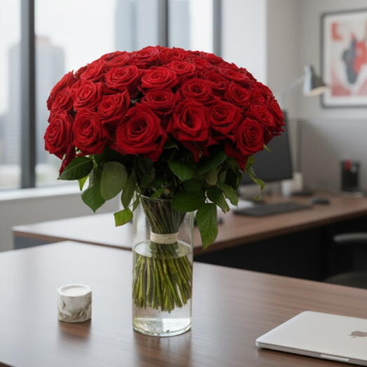 51 роскошная красная роза в вазе
