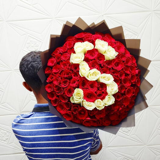 101 Red Roses bouquet with name latter S