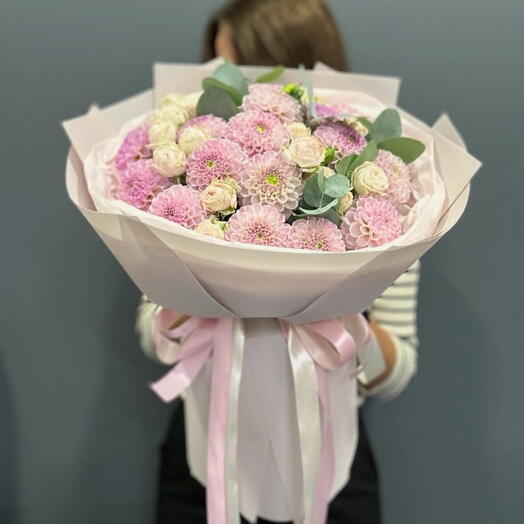 Bestie Bouquet – Pink Dahlias   White Spray Roses Birthday   Anniversary Gift for Her