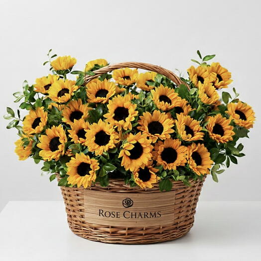 Golden Glow – 35 Sunflowers Basket