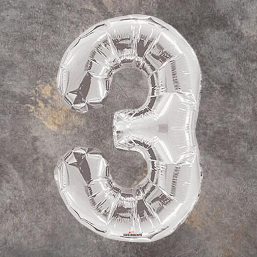 Серебряный фольгированный шар цифра 3