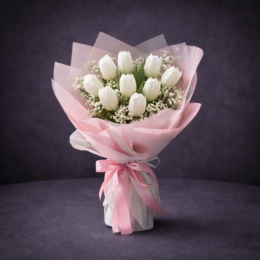 9 White Tulip Bouquet