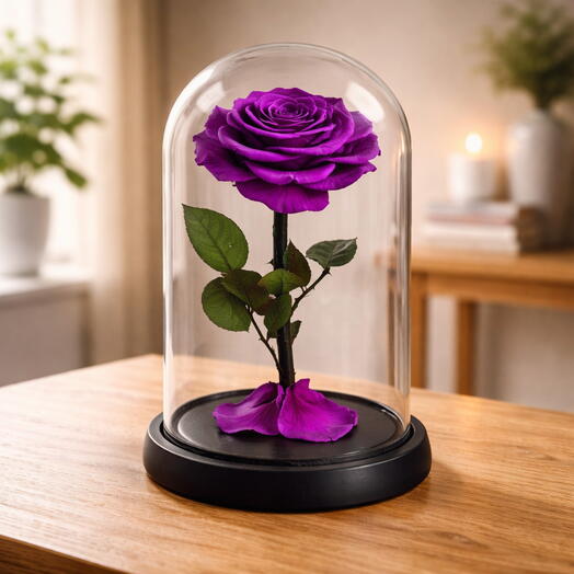 Purple Rose in Glass Dome
