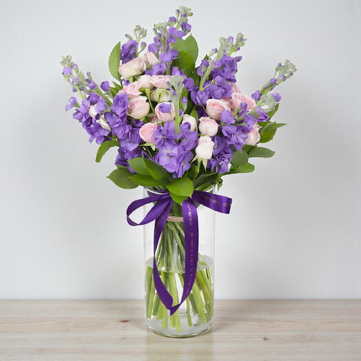 Roses Spray Blush Mathiola Lavande Vase